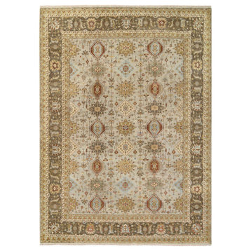 Gray/Brown, Hand Knotted Karajeh Design, Soft Wool Oversized Rug, 12'1"x17'1"