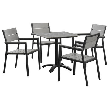 Modern Urban Contemporary Set of 5 Outdoor Patio Dining Set, Brown Gray Steel