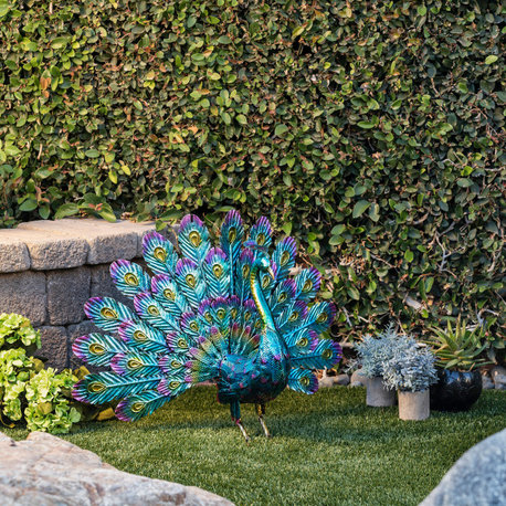 Alpine Metal Peacock Outdoor Statue, 22"Tall