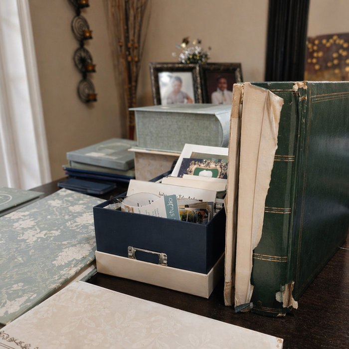 Boxes of Photos on Table