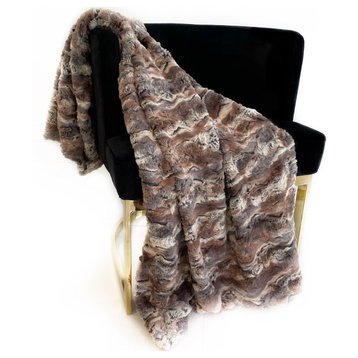 Brown Wild Rabbit Faux Fur Luxury Throw Blanket, Blanket 108Lx90W Full - Queen