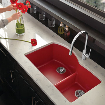 Quartz Luxe Double Bowl Undermount Sink with Aqua Divide, Maraschino