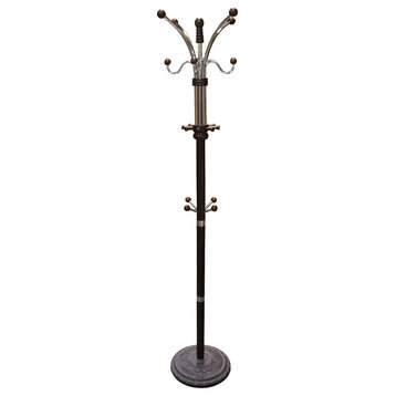 73"H Espresso Metal/Wood Coat Rack