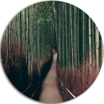 Bamboo Grove In Arashiyama Panorama, Forest Round Metal Wall Art, 11"