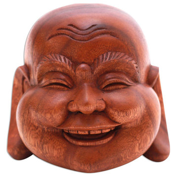 Novica Handmade Jolly Buddha Wood Sculpture