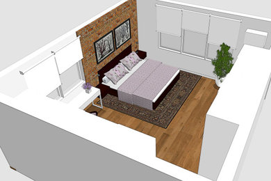 3D Planung eines großen Schlafzimmers mit Ziegelsteinwand.Grafiken - Arbeitsbeis