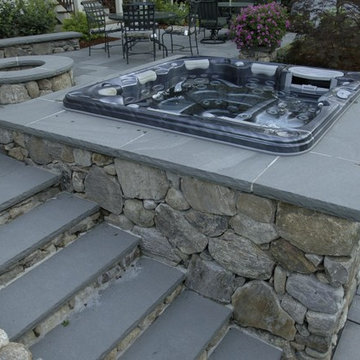 A custom hot tub showcases our stone work skill