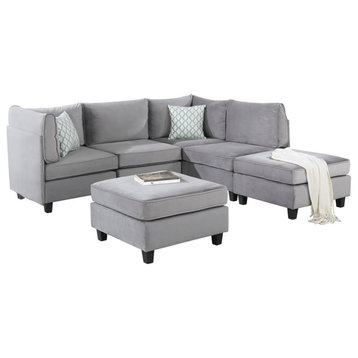 Catania Contemporary 6Pc Modular Reversible Sectional Sofa in Gray Velvet