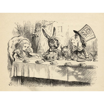 Alice At The Mad Hatter'S Tea Party Illustration By John Tenniel From The Book A