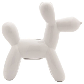 Interior Illusions Plus White Mini Ceramic Dog Piggy Bank - 7.5" tall
