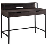 OSP Home Furnishings - Contempo 40" Desk With 2 drawers and shelf hutch, Brown Wood Grain Finish - The Contempo Desk's generous 40" x 20" work surface is ideal for your busy home office. The refined lines of the sturdy steel frame will be the focal point in your room. Upper shelf provides space for a monitor. Key storage solutions of 2-Desktop drawers for all your small accessories. Available in white laminate with white metal frame, or brown woodgrain laminate with black metal frame. Assembly is required.