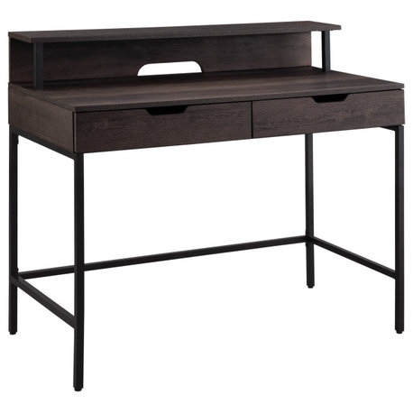 Contempo 40" Desk With 2 drawers and shelf hutch, Brown Wood Grain Finish