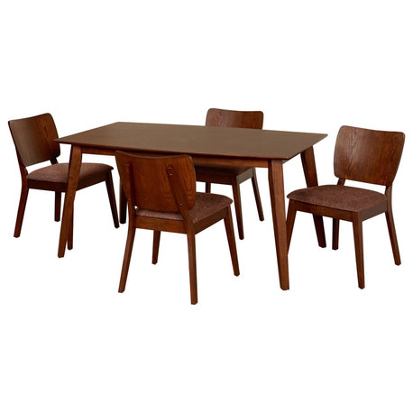 Dark Walnut Dining Set with Upholstered Chairs and Wood Grain Tabletop