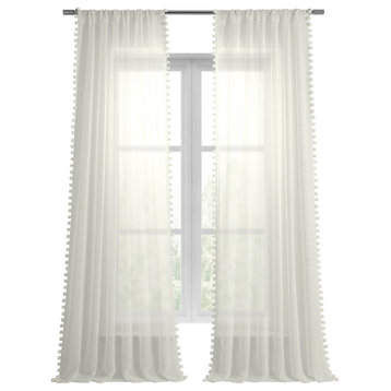 Borla Off-White Patterned Faux Linen Sheer Curtain Single Panel, 50W x 84L