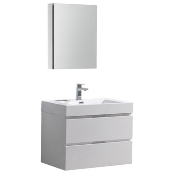 Valencia 30" Glossy White Wall Hung Modern Bathroom Vanity w/ Medicine Cabinet