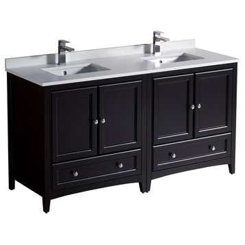 Oxford 60" Double Sink Bathroom Cabinet With Top and Sink, Espresso