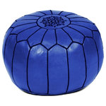 Moroccan Buzz - Moroccan Leather Pouf Ottoman, Marine Blue, Stuffed - Ours is a premium version of the Moroccan leather pouf: heavier, more durable, crafted of premium materials and handmade charm. The Moroccan Buzz label is assurance that your pouf has been responsibly sourced from select Moroccan artisans who consistently meet our specifications for leather quality, stitching quality and detail, zipper weight, and more. Each pouf is unique, with subtle variations inherent in authentic handcrafted products. Perfect as a footstool/ottoman, extra seating or decor accent in living room, family room, nusery, playroom and more. Measures approximately 20" diameter and 13.5" high. Bottom zipper. Cleaning: use mild leather cleaner when needed.