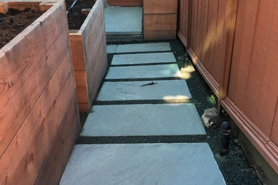This is an example of a mid-sized contemporary backyard partial sun formal garden in San Francisco with brick pavers.