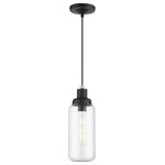 Livex Lighting - Oakhurst 1 Light Black With Brushed Nickel Accent Mini Pendant - Filament style bulbs are showcased in simple shaped hand-blown clear glass and add to the authentic charm of this industrial style pendant.