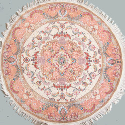 Round Persian Tabriz rug 4'11 diameter - Area Rugs