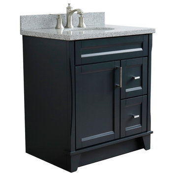31" Single Sink Vanity, Dark Gray Finish With Gray Granite With Oval Sink