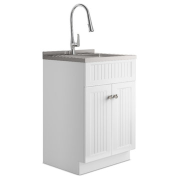 Beckham Transitional 34" Laundry Cabinet with Faucet and Stainless Steel Sink