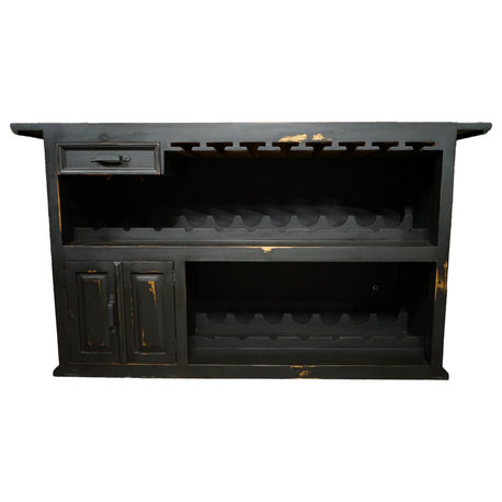 Rustic Serria Solid Wood Bar, Antique Black