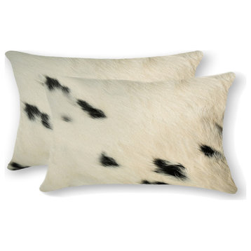 HomeRoots 12" x 20" x 5" White And Black, Cowhide Pillow 2-Pack