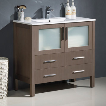 Torino 36" Bathroom Cabinet, Base: Gray Oak, With Top, Integrated Sink