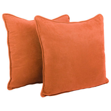 25" Double-Corded Microsuede Square Floor Pillows Set of 2 Tangerine Dream
