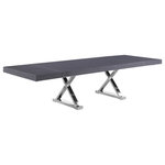 Meridian Furniture - Excel Extendable 2 Leaf Dining Table, Durable Stainless Steel Base, Gray Oak Ven - Make room for the whole gang around this Excel extendable two-leaf dining table featuring a rich grey oak veneer lacquer top and chrome stainless steel base. This handsome table is sized just right for family-sized get-togethers, with its extra-long top and oversized design that offers loads of leg room for guests. Inverted X-style legs lend this table a charming look, while the two included leaves make it easy to extend the table or make it smaller for more intimate get-togethers.