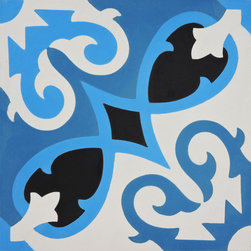 Moroccan Mosaic and Tile House - Agadir Handmade Cement Tile, Blue/Black, Sample - Wall And Floor Tile