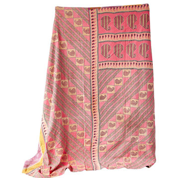 Cotton Multicolor Vintage Kantha Quilt Coverlet