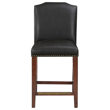 Bristol Stationary Brown Faux Leather Counter Stool with Nail Heads