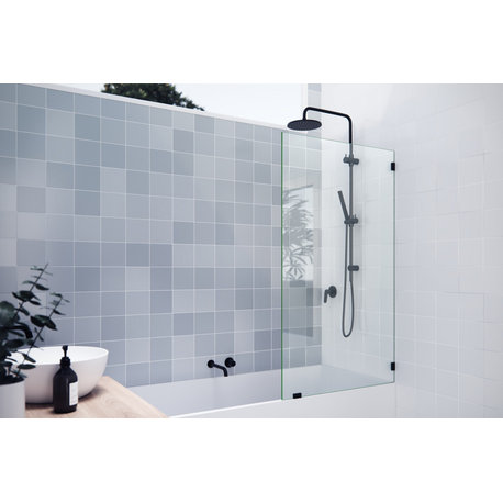 58.25"x34" Frameless Shower Bath Fixed Panel, Matte Black