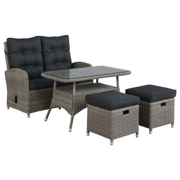 Monaco All-Weather 4-Piece Set, Reclining Bench, Cocktail Table, Two Ottomans
