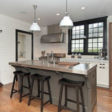 kitchen white, black, stainless steel & wood