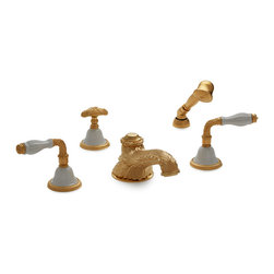 Acanthus with Scalloped China Laurel Lever Deck Mount Tub Set with Cylindrical H - Bathtub Faucets
