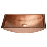 AmbienteHomeDecor - 26" Rectangular Curved Bottom Hammered Copper Bathroom Sink, 17 Gauge - Our beautiful 26x13x6" Rectangular Curved Bottom Hammered Copper Bathroom Sink makes the perfect addition to your bathroom decor! This sink is beautifully handcrafted by Mexican artisans from 17 gauge certified pure copper (99% copper, 1% zinc, lead free). It features a 1" flat lip and a 1.5" drain opening placed with center at 4" from the back wall (drain not included). It installs easily, either by drop-in or undermount. Additionally, copper is naturally more antibacterial and antimicrobial than other metals. We are confident this sink will add tremendous style and value to your home decor!