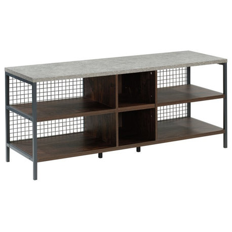 Sauder Market Commons 60" Engineered Wood and Metal TV Stand in Rich Walnut