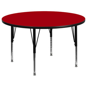 60'' Round Red Thermal Laminate Activity Table-Adjustable Legs