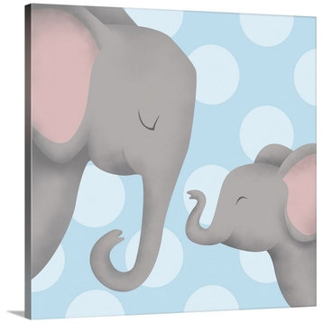 "Elephant Mommy and Baby on Blue" Wrapped Canvas Art Print, 12"x12"x1.5"
