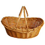 Wald Imports - 17" Honey Finish Willow Basket - Complete your room with one of our wonderful decorative accents. Put the finishing touches to your home decor with this beautiful decorative piece. 17- Honey Finish Willow Basket. Honey Stained Willow Basket With Folding Handles. Size: 17" X 12" X 5.25"H, 7" Oah.