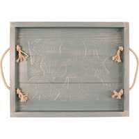 Wooden Tray With Rope Handles, Weathered Turquoise Sea