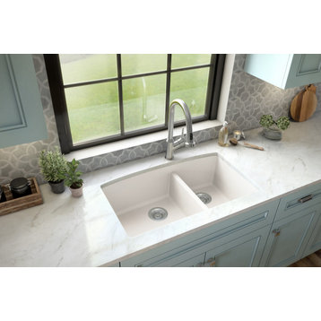 Karran Undermount Quartz 32" 60/40 Double Bowl Kitchen Sink, White