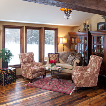Antique Skip Oak Flooring and Timbers in a Cozy Sitting Room