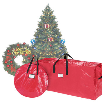 Wreath and Christmas Tree Storage Bag Set Zippered Totes to Protect 9' Trees