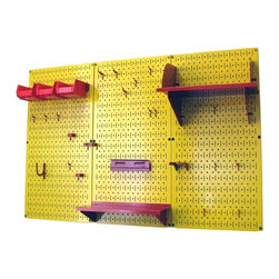 Yellow Pegboard with Red Peg-Board Accessories by Wall Control Storage Systems | - Garage And Tool Storage