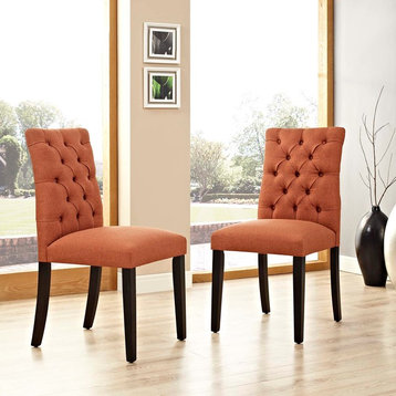 Modern Contemporary Urban Living Dining Side Chair, Set of 2, Orange
