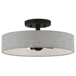 Livex Lighting - Elmhurst 4 Light Black Semi-Flush - The Elmhurst collection is both modern and versatile. The black finish and hand-crafted urban gray color fabric hardback shade with white color fabric on the inside sets a pleasant mood. This sleek four-light drum semi flush is a perfect fit for the living room, dining room, kitchen and bedroom.